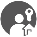 Icon einer Person mit Schl&uuml;ssel und Haus &ndash; steht f&uuml;r Facility Management und Geb&auml;udeservice.
