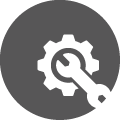 Icon mit Zahnrad und Schraubenschl&uuml;ssel &ndash; steht f&uuml;r Geb&auml;udetechnik und technische Services.