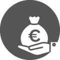 Icon einer Hand mit Geldsack und Euro-Symbol &ndash; steht f&uuml;r Lohn- und Gehaltsabrechnung.